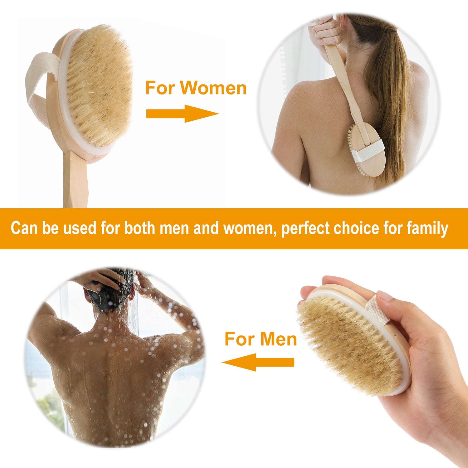 Bath Brush 15" Shower Body Back Scrubber with Long Handle Detachable Brush for Cellulite Exfoliating Detox