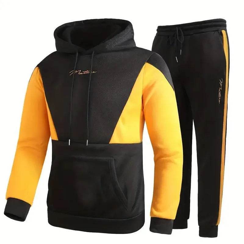 Casual Classic Plaid Long Sleeve Sweatshirt Hoodie set Suit men