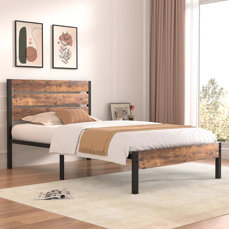 Alicia Platform Bed Frame with Wood Headboard and Footboard No Box Spring Needed