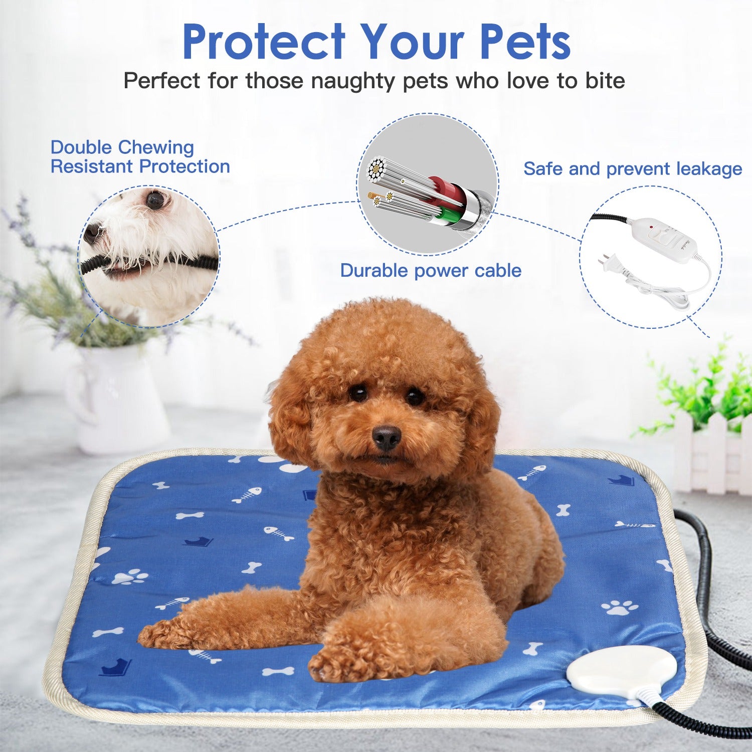 Pet Heating Pad Electric Dog Cat Heating Mat Waterproof Warming Blanket with 86-141? Adjustable Temperature 0-12 Timer Digital Display Chewing-resista