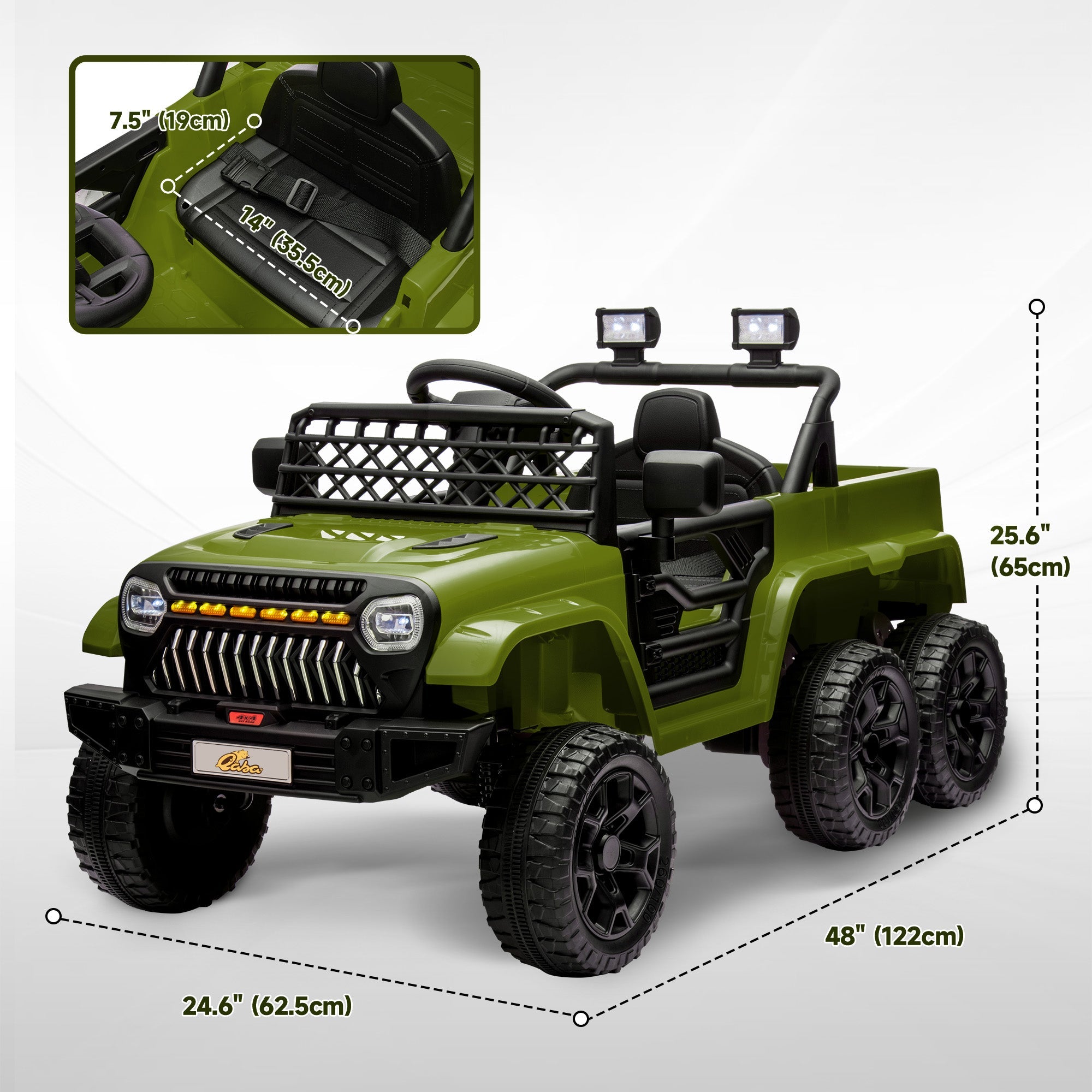 Qaba 12V 4WD/2WD Kids Electric Car w/ Remote Control, Spring Suspension, Back Trailer, Light, Music, Soft Start, Dark Green