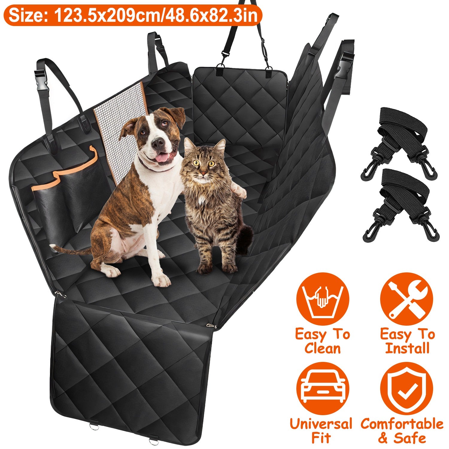 Dog Car Seat Cover Waterproof Scratchproof Pet Car Rear Protector Mat Pet Back Seat Hammock with 2 Door Slide Straps for Car Truck SUV