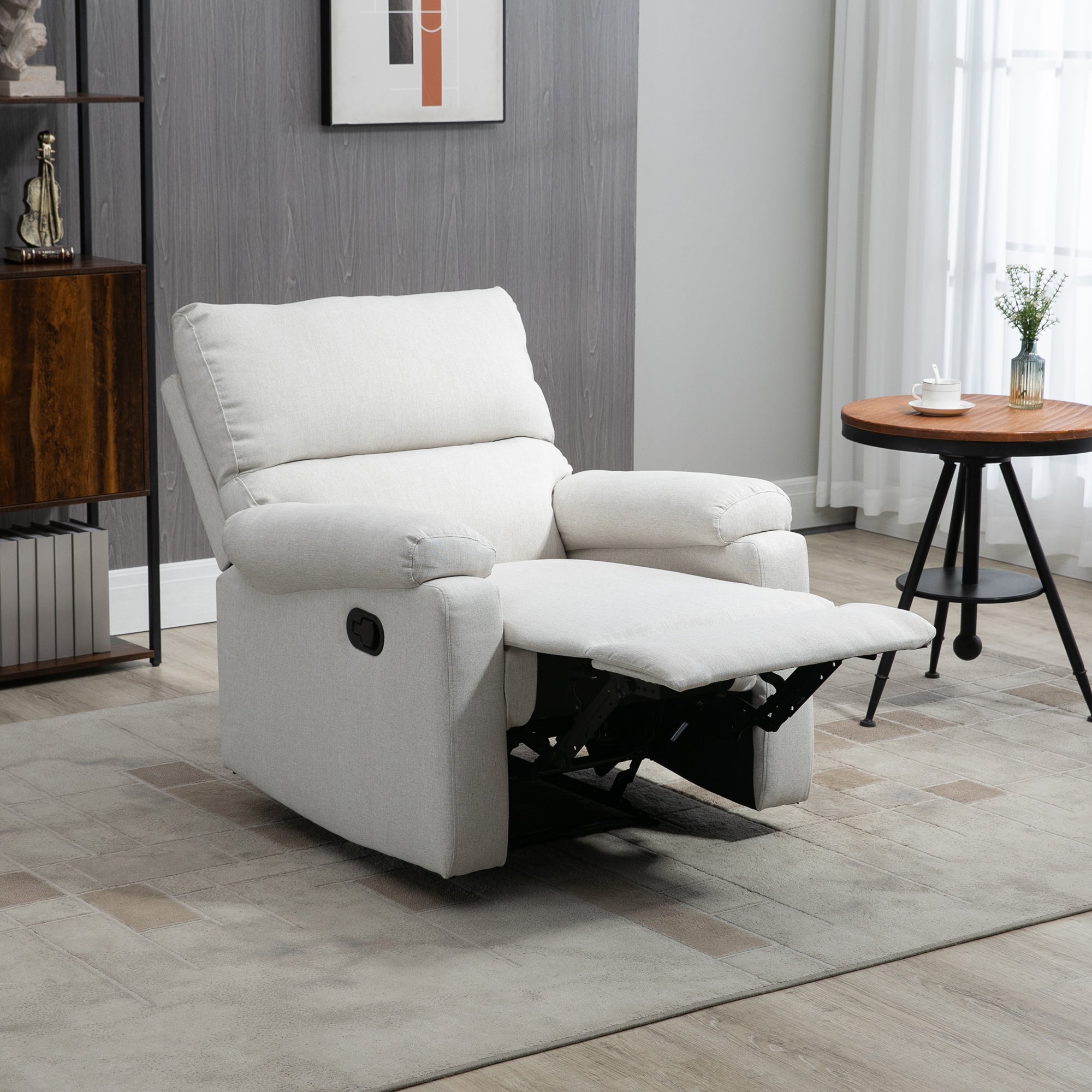 HOMCOM Recliner Sofa Manual Reclining Chair with Footrest Padded Seat for Living Room, Bedroom, Study, Cream White
