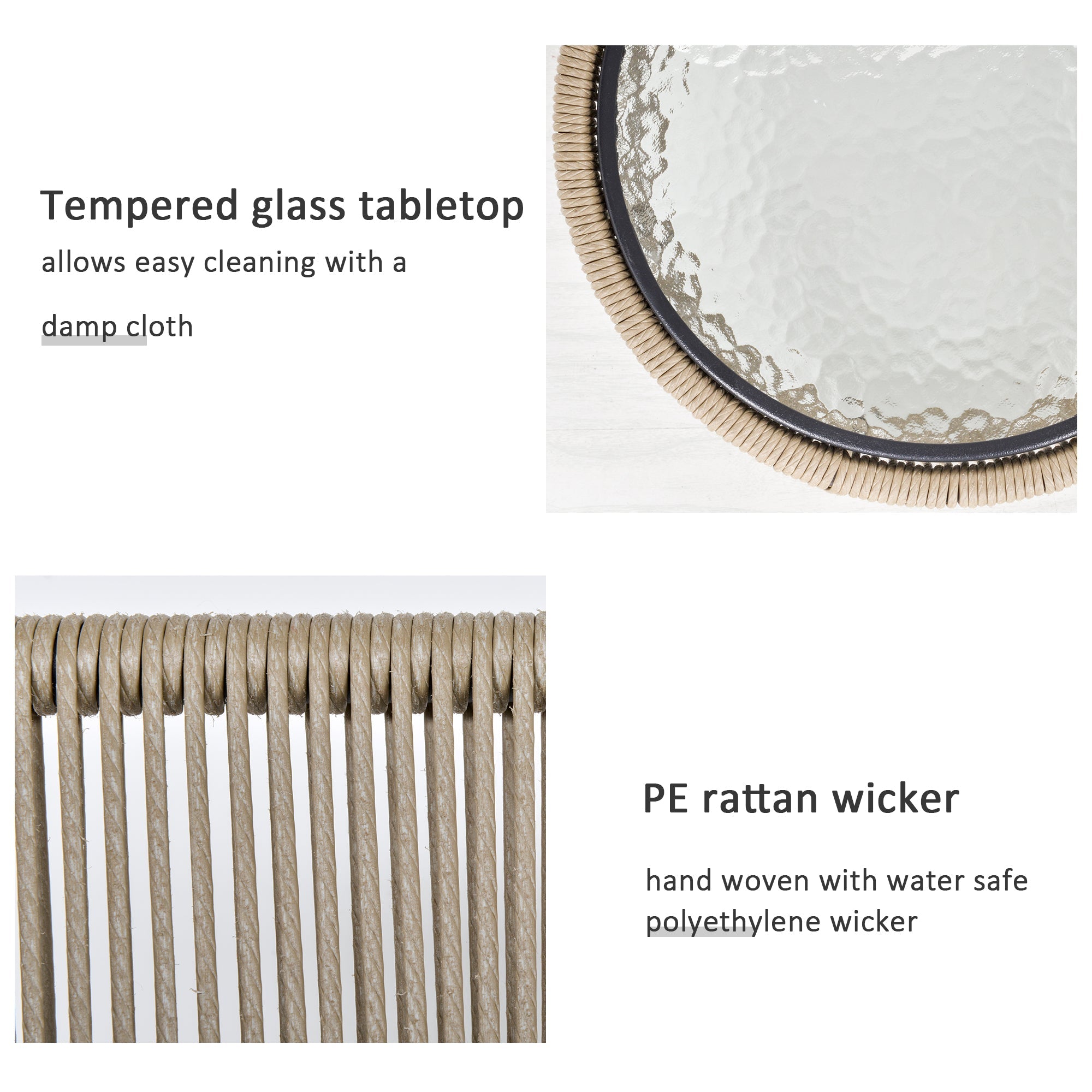 Outsunny Wicker Rattan 3 PCS Bistro Set Webbed Patio Furniture Conversation Chairs Coffee Table Metal Legs Garden Backyard Deck