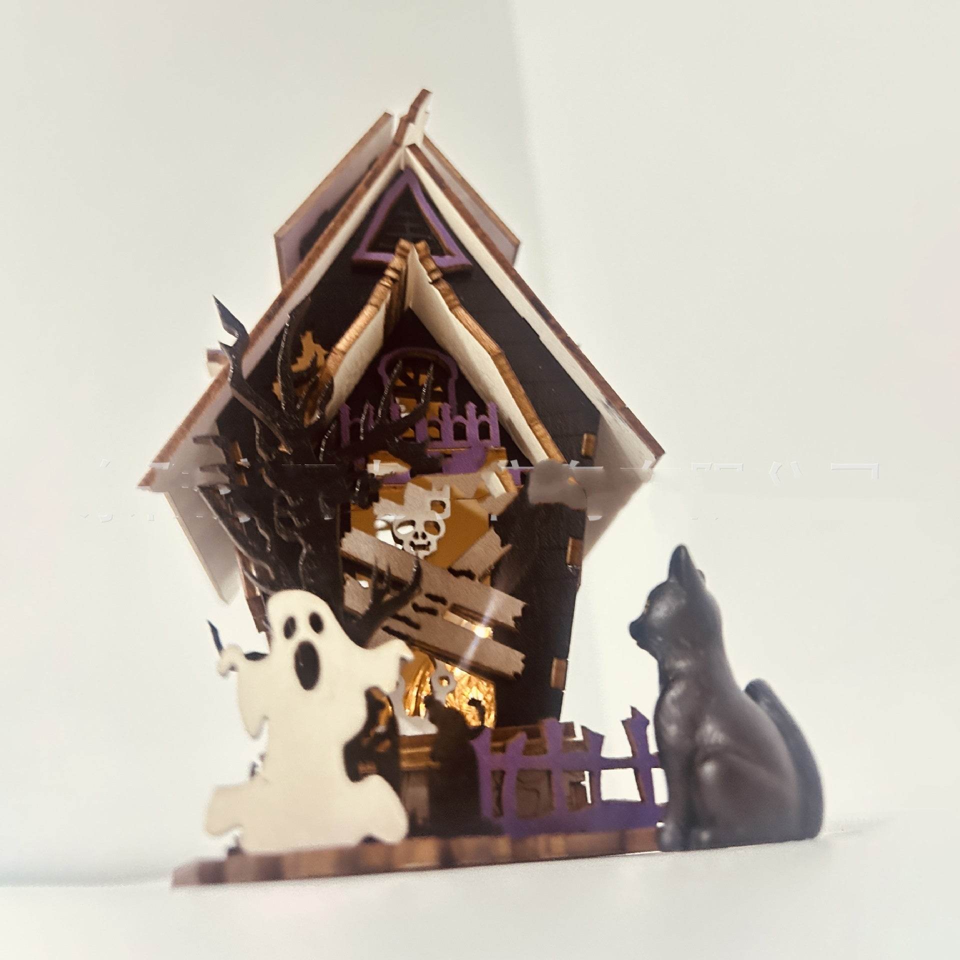 Halloween DIY Wooden Glowing Haunted House Table Decoration