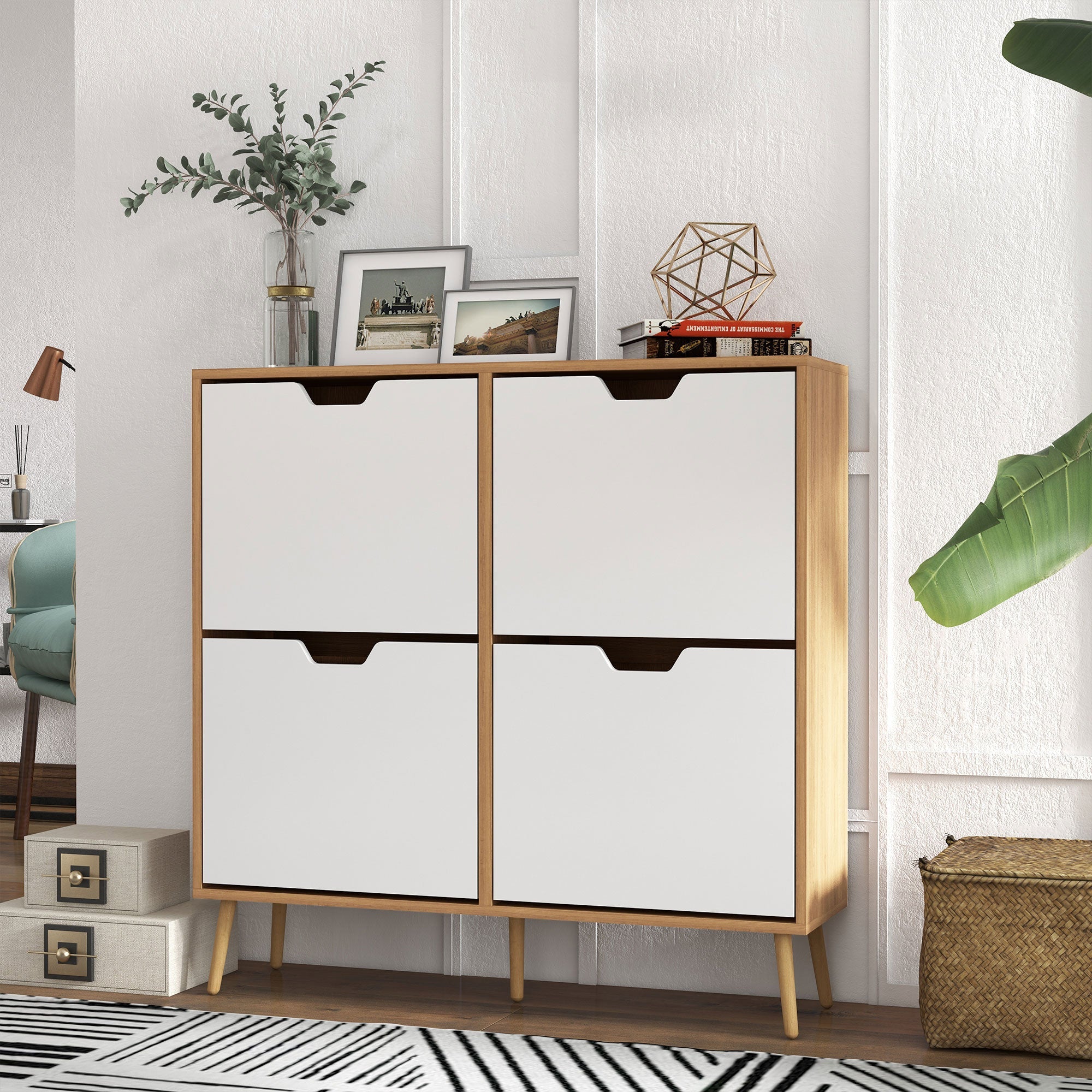 HOMCOM Shoe Sanctuary: Modern 4 Flip Drawer Cabinet with Adjustable Shelf, Organizer for 16 Pairs of Shoes, Entryway Storage