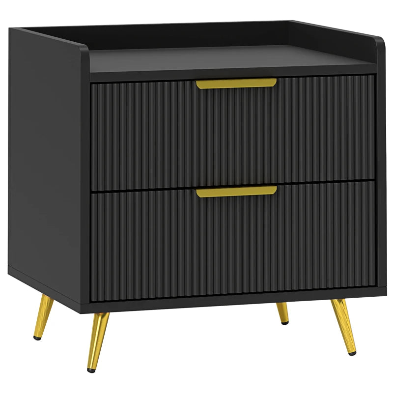 Bedside Table, Nightstand with 2 Drawers, Side End Table with Metal Legs for Bedroom, Black