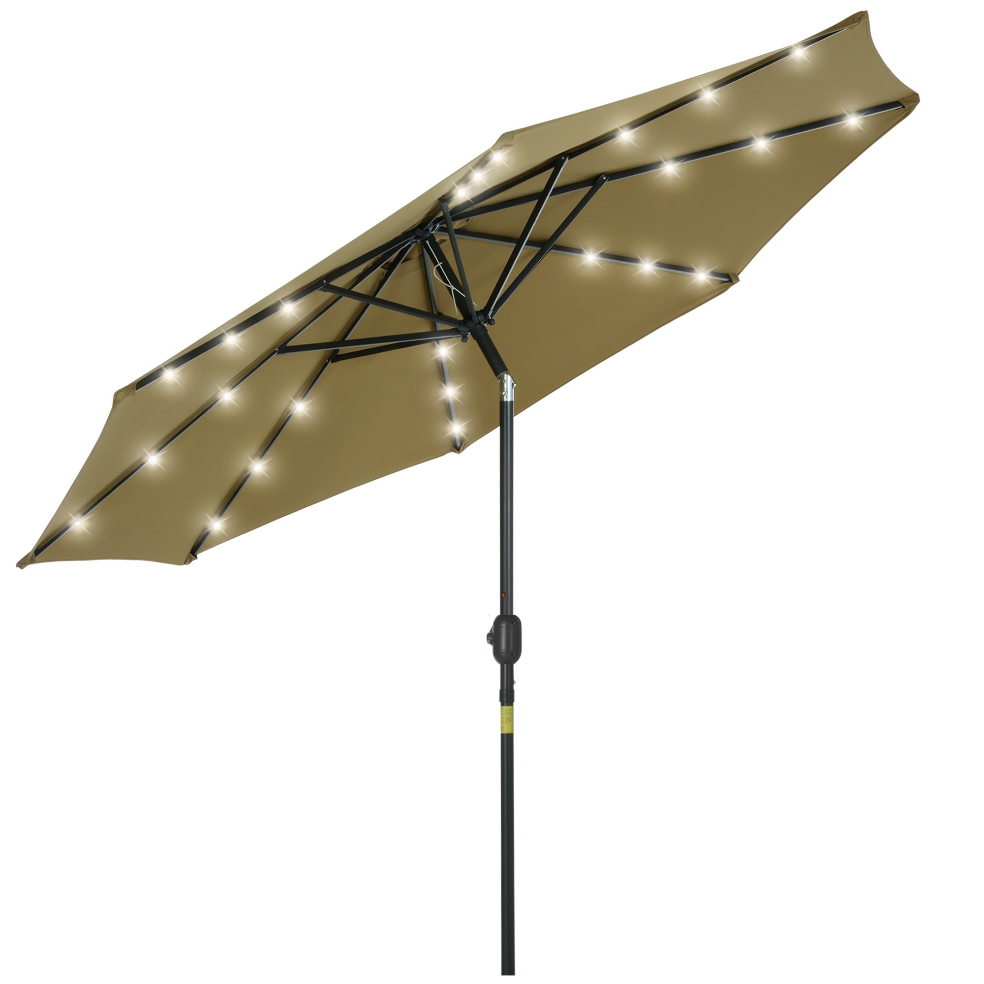 Outsunny Solar Radiance Parasol: 9ft Outdoor Sunshade with 24 LED Lights, Tilting Canopy Umbrella Brown