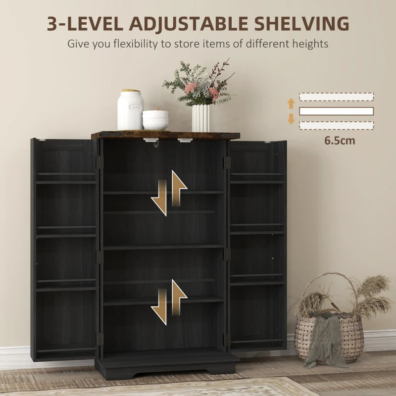 Farmhouse Kitchen Pantry Storage Cabinet, Kitchen Pantry Cabinet with Doors and Adjustable Shelves, Black