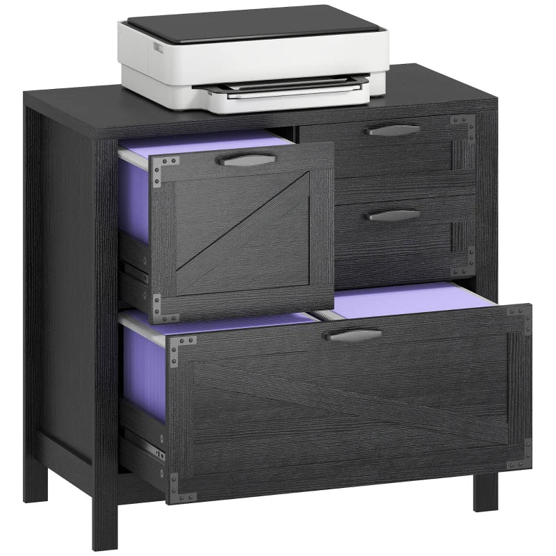 Lateral Filing Cabinet, Farmhouse File Cabinet with 4 Drawers, Fit Letter/A4/Legal Hanging Files, Black Wood Grain