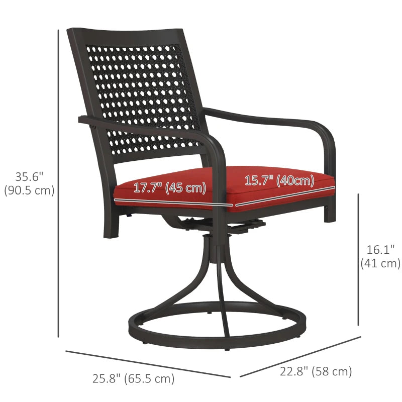 Patio Swivel Chairs with Cushion, Outdoor Swivel Rocker with Curved Armrests, Red