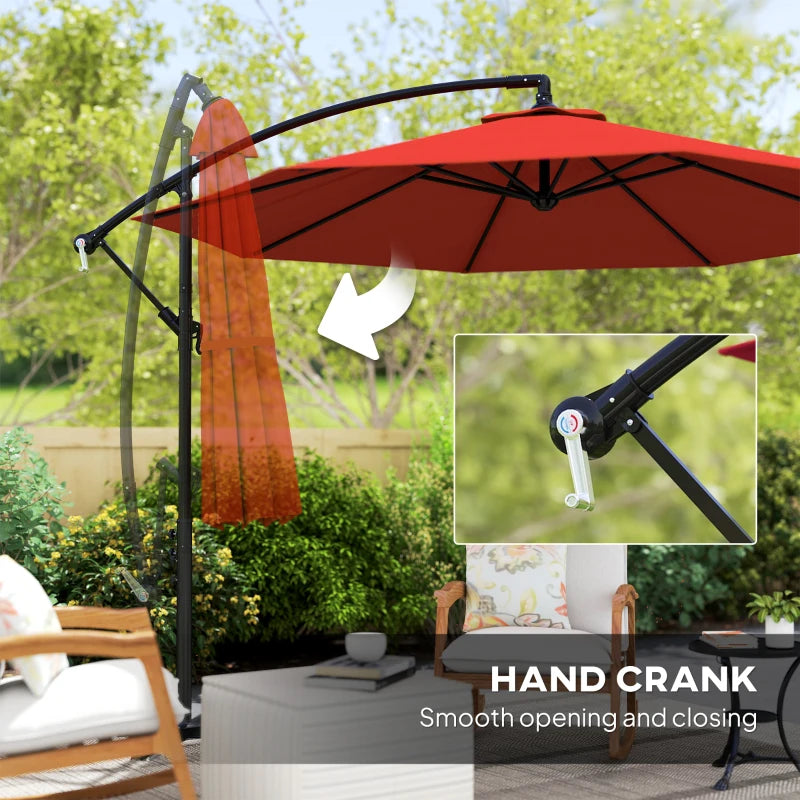 9.7ft Offset Patio UmbrellaCantilever Parasol with Crank Handle, 8 Ribs and Cross Base for Outdoor, Sun Shade, Wine Red