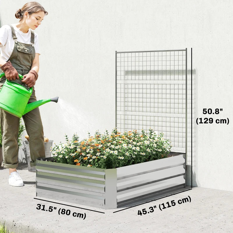 Galvanized Raised Garden Bed with Trellis for Climbing Plants, Outdoor Planter Box with Open Bottom, Silver