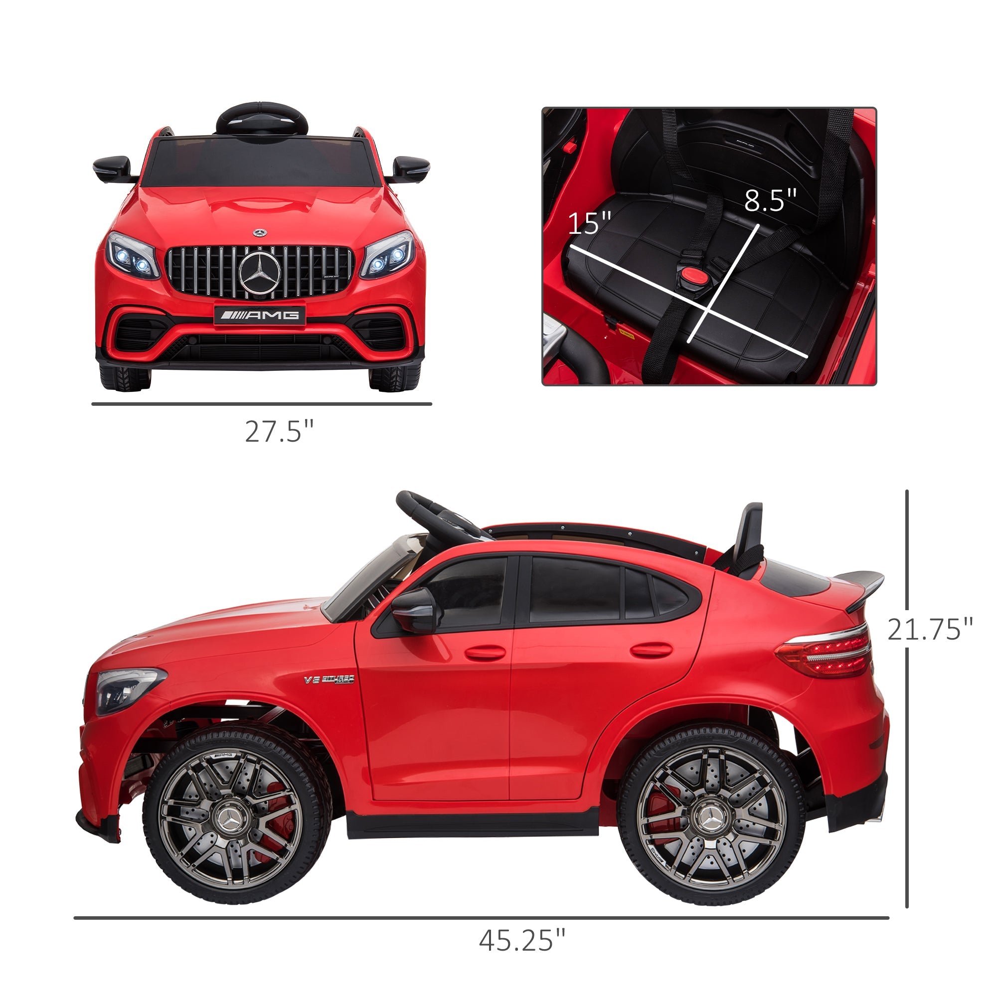 Aosom 12V Ride On Toy Car for Kids with Remote Control, Mercedes Benz AMG GLC63S Coupe, 2 Speed, with Music, Electric Light, Red