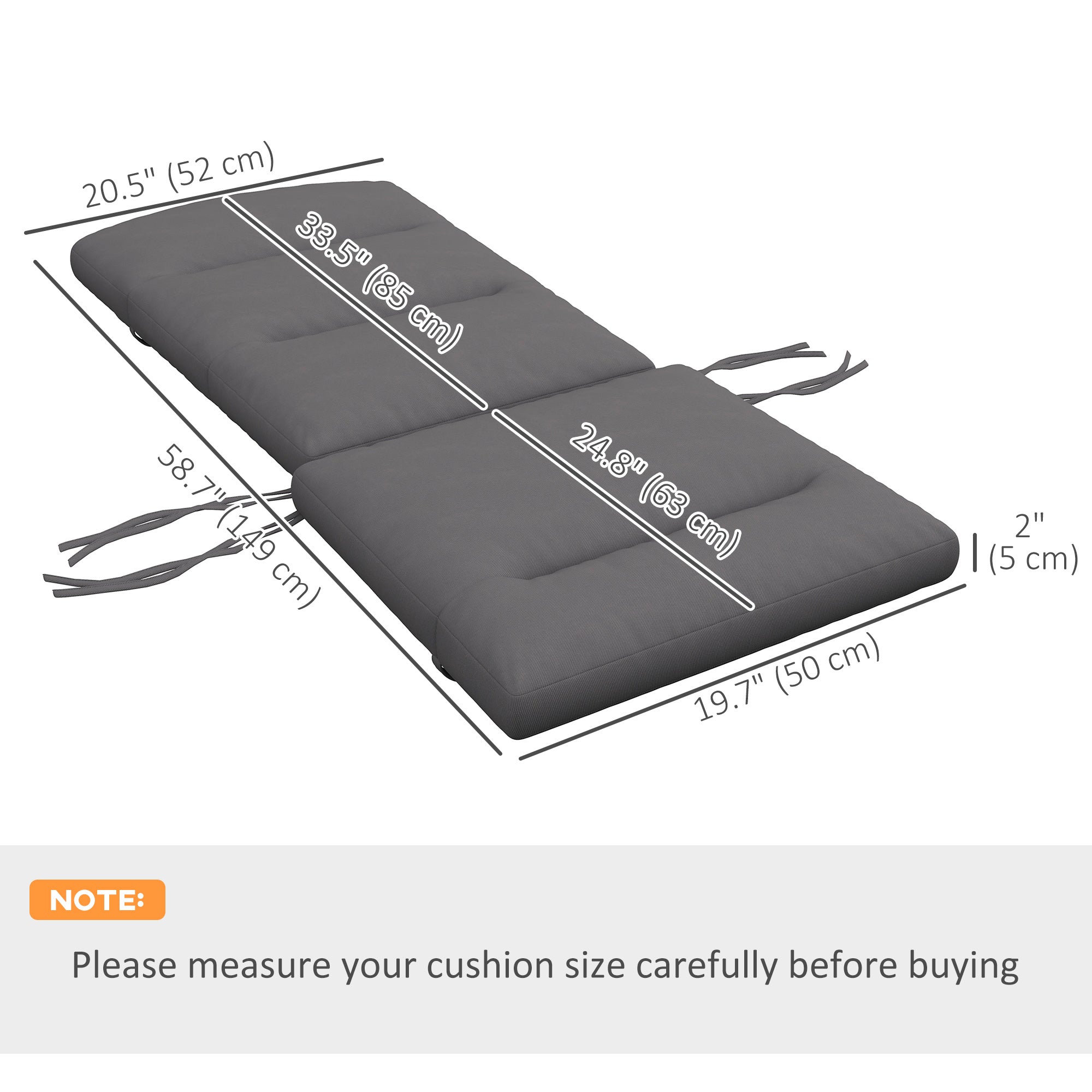 Outsunny Adirondack Patio Chair Cushion Replacement with Back and Ties Grey