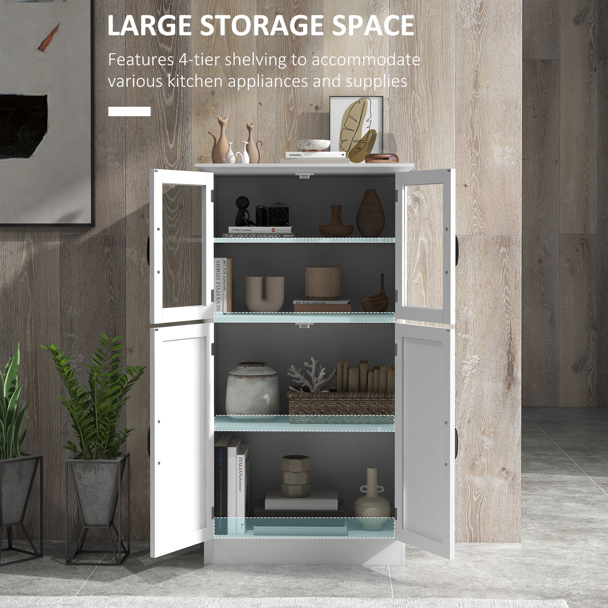 HOMCOM Contemporary Sideboard Cabinet Freestanding Buffet with Glass Doors Adjustable Shelving for Dining Room