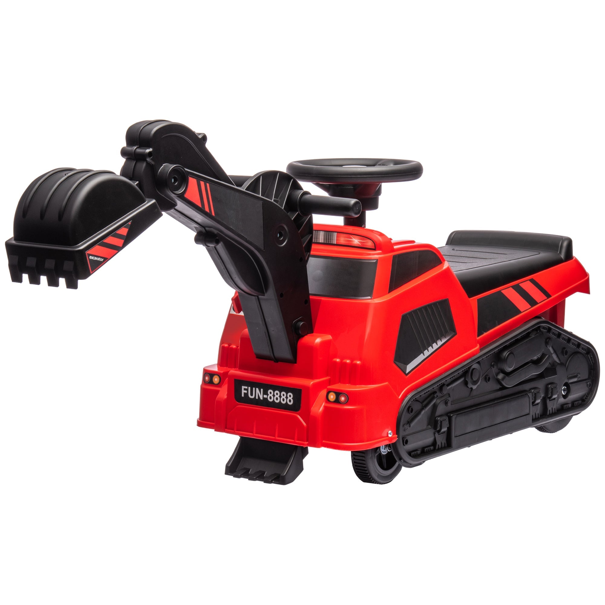 Aosom 3-in-1 Ride On Red Excavator Bulldozer Road Roller with Music Kids Construction Toy Vehicle