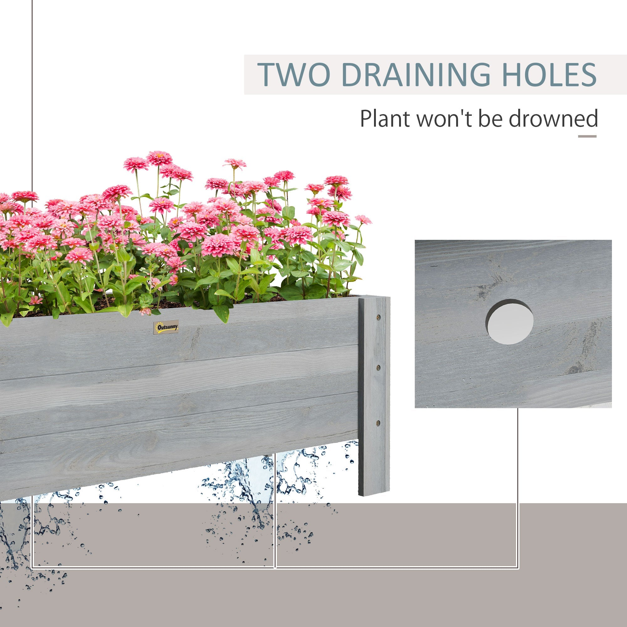Outsunny Raised Garden Bed 3.3' x 1.2' x 1.2' Fir Wood Leaking Holes Elevated Planter Outdoor Plant Grey