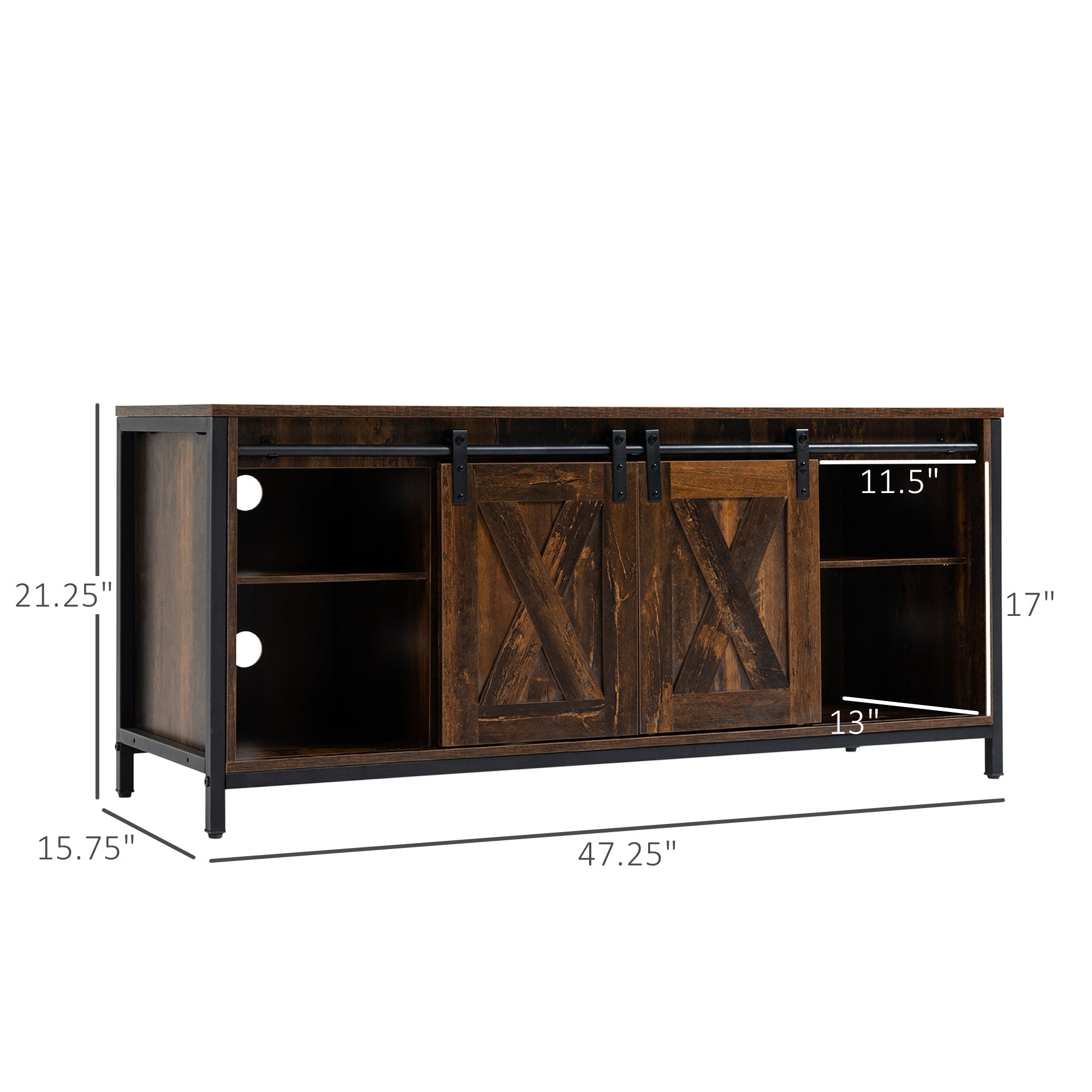 HOMCOM Industrial TV Stand: 60" TV Console, Sliding Barn Doors, Storage, Freestanding Entertainment Unit, Brown