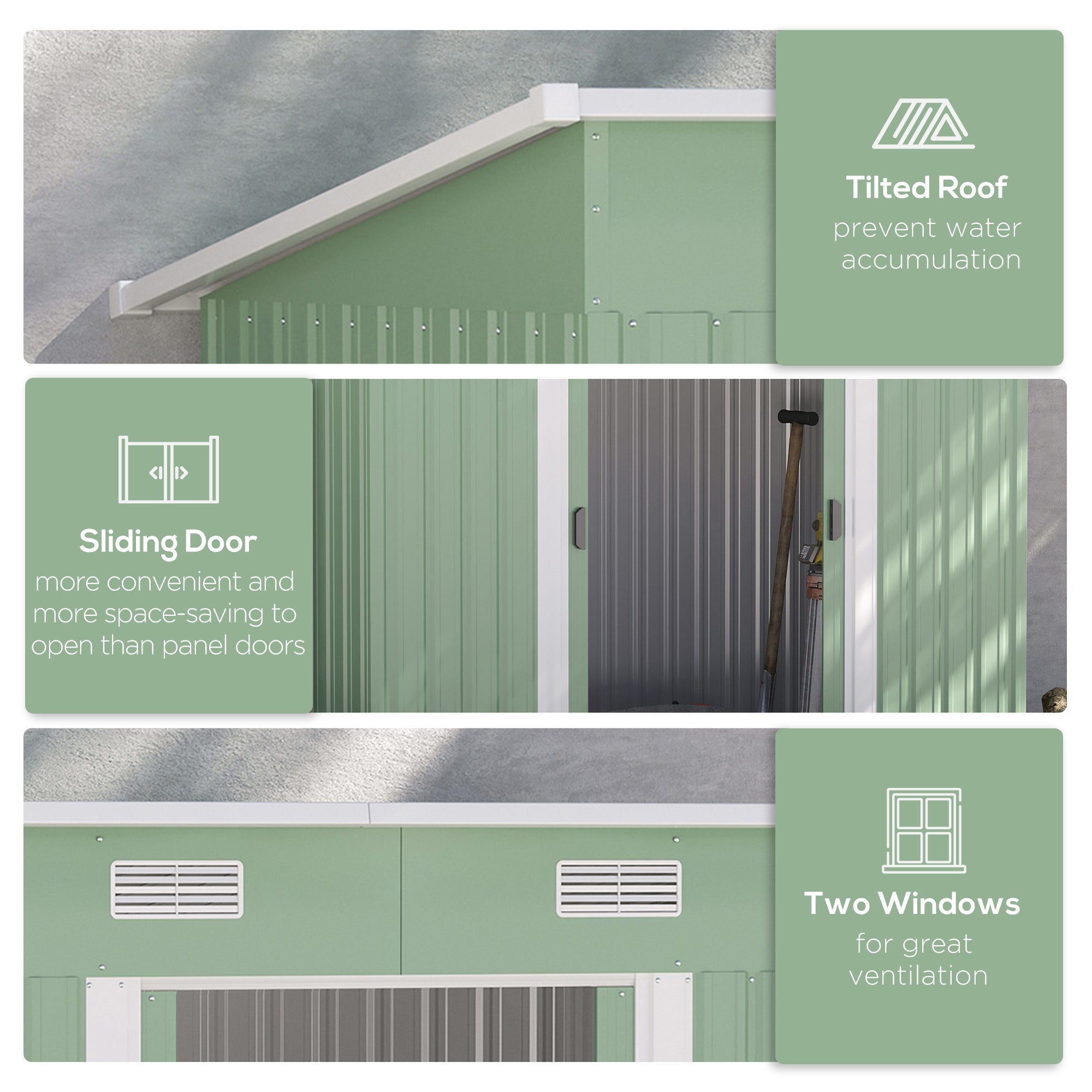 Outsunny 7'x 4' Metal Patio Storage Shed Garden Lockable Shed Tool Utility Storage Unit, Light Green