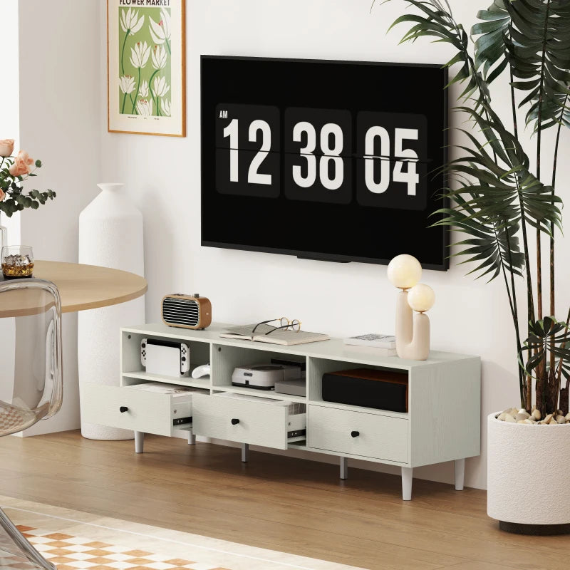 TV Stand for up to 75 Inches, TV Table with 3 Storage Shelves, 3 Drawers for Living Room, Bedroom, Cream White