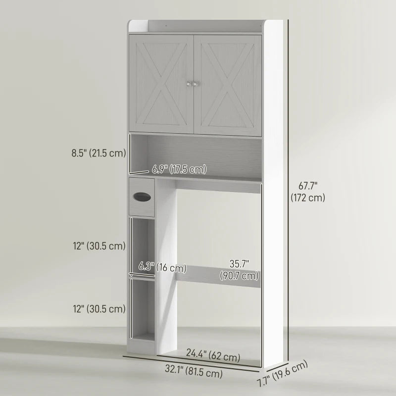 Farmhouse Over the Toilet Cabinet with Barn Doors, Over the Toilet Storage Cabinet with Adjustable Shelf, White