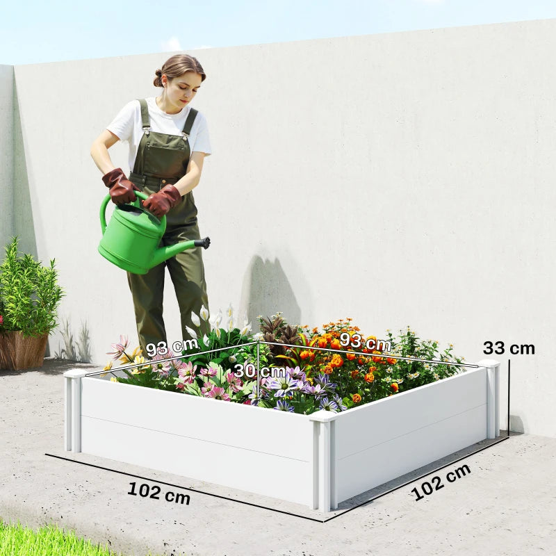 Vinyl Raised Garden Bed Kit, 3 x 3 x 1ft Modular Elevated Garden Box with Slotting Legs and Open Bottom, White