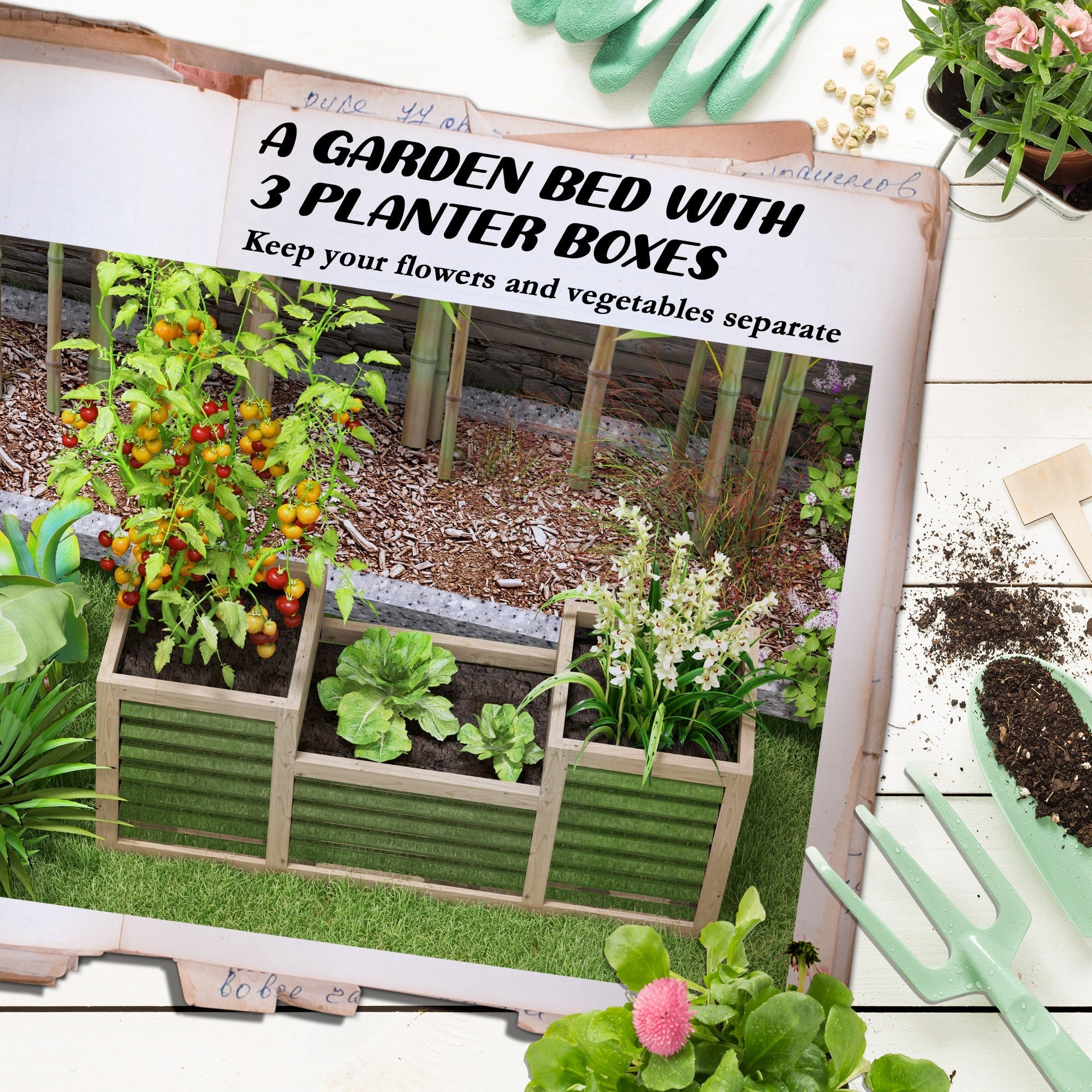 Outsunny Metal Wood Planter Raised Garden Bed: For Outdoor Flowers, Herbs & Vegetable Gardening
