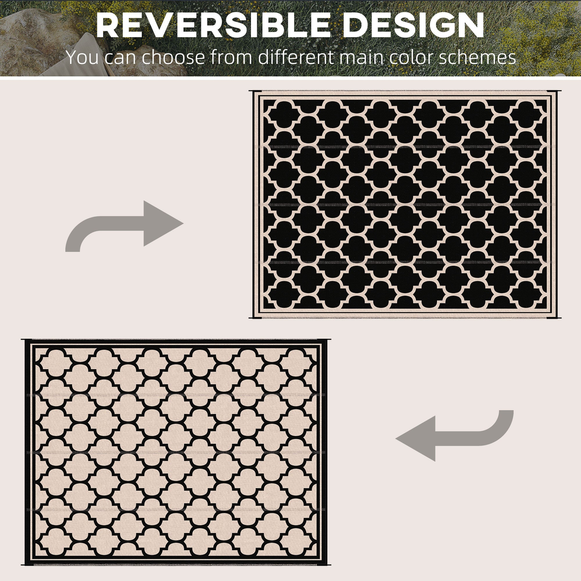 Outsunny Reversible 9'x12' RV Outdoor Rug - Durable Patio Mat in Black, Ideal for Backyard, Deck, Beach & Camping Adventures