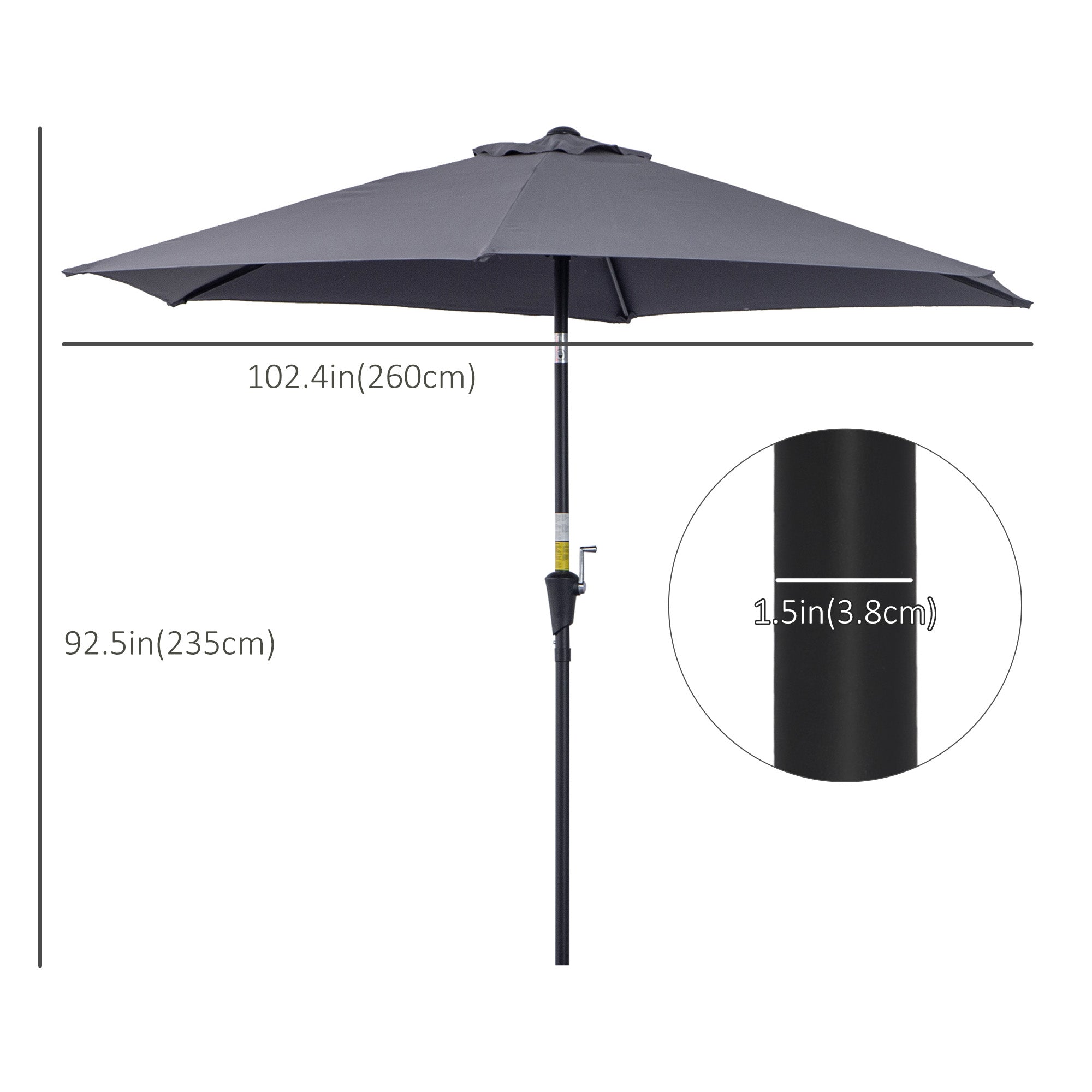 Outsunny 9' Round Patio Umbrella Aluminum Outdoor Market Umbrella with Crank Tilt Sunshade UV Protection Grey