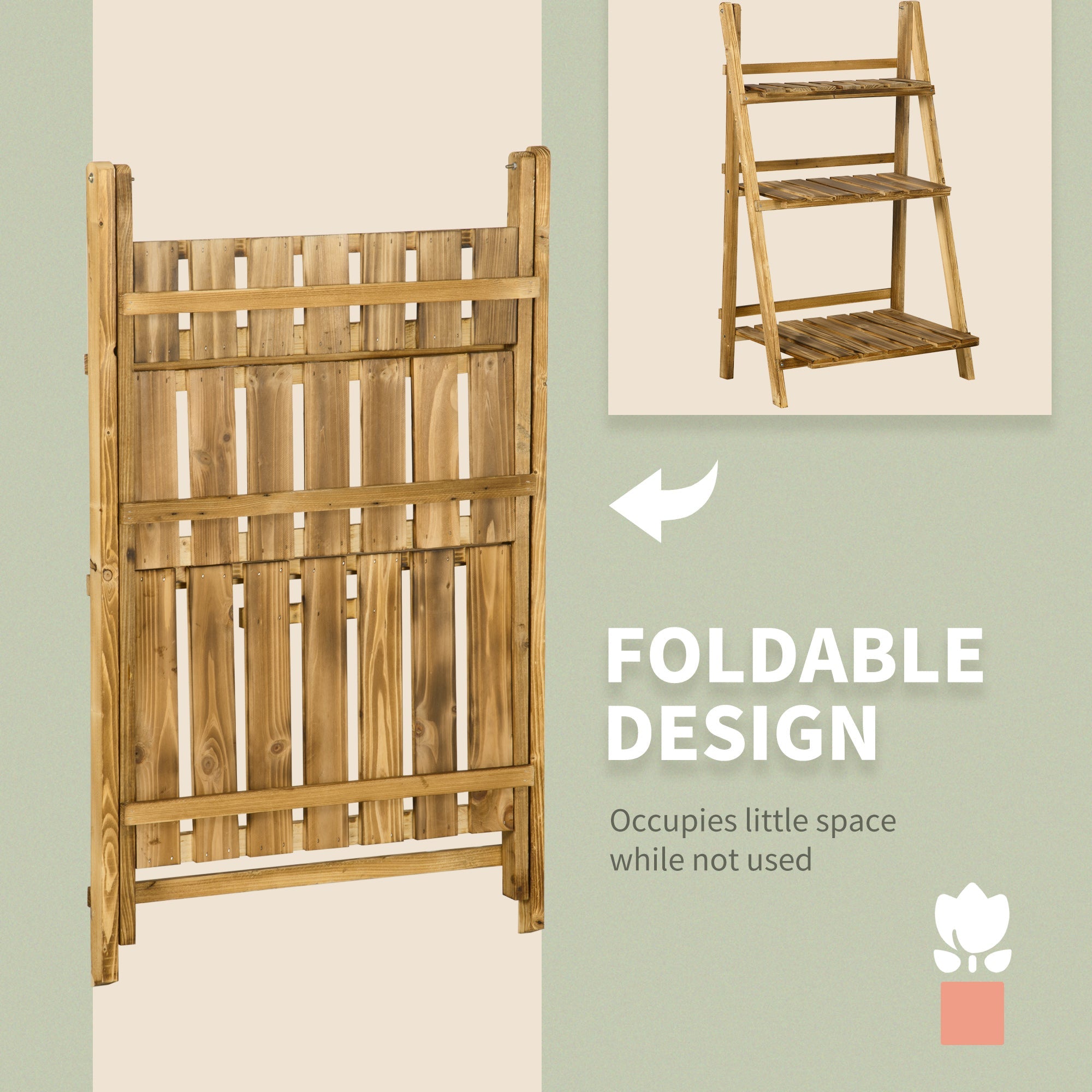 Outsunny Foldable 3-Tier Wooden Plant Stand, 24"x14"x37", for Garden & Indoor Use - Display Plants Beautifully