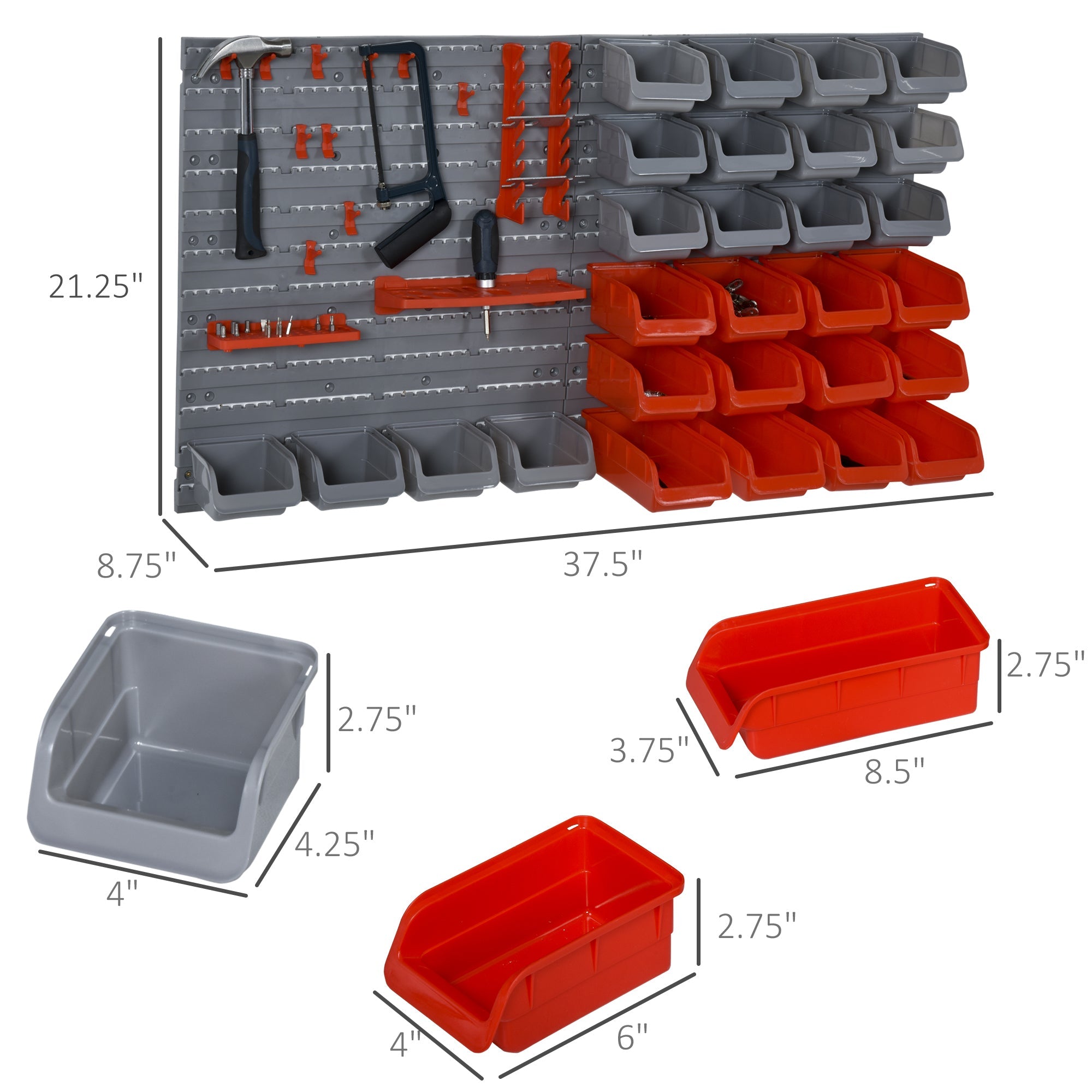 DURHAND Wall Storage System: 44-Bin Pegboard Organizer with Hooks for Garage Tool Storage, Red