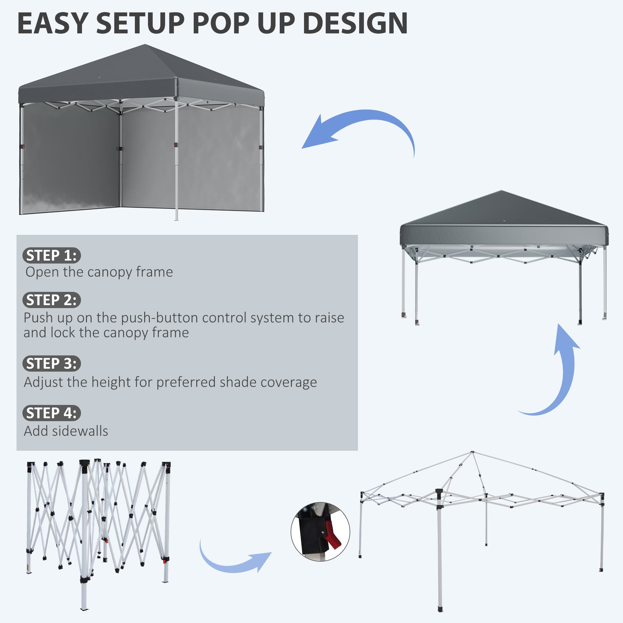Outsunny 10'x10' Pop Up Canopy Sidewalls Adjustable Instant Tent Dark Grey