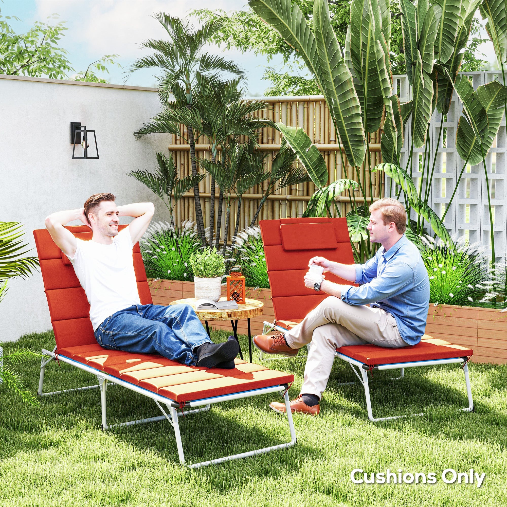 Outsunny 2PCs Patio Chaise Lounge Cushions, Foldable Lounge Chair Cushion, UPF50+ 230gsm Olefin, 80" x 26", Wine Red