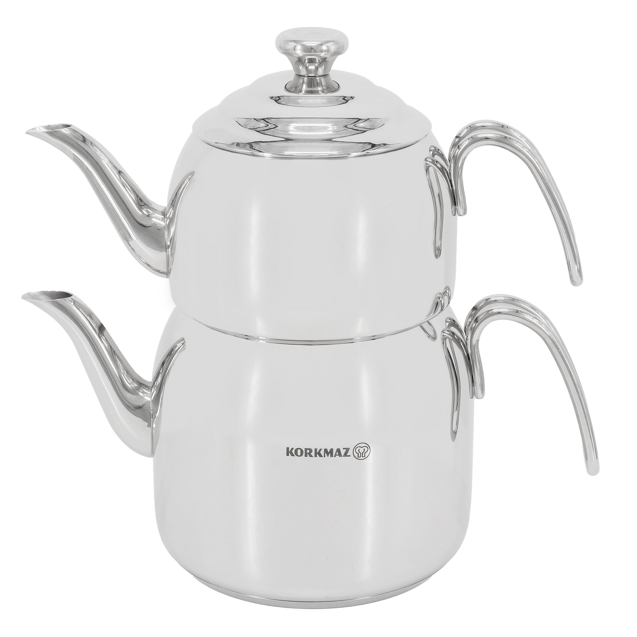 Korkmaz Droppa 2 Piece 1.1 and 2.3 Liter Stainless Steel Maxi Tea Pot Set - Free Shipping