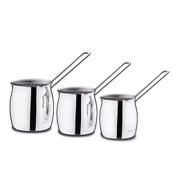 Korkmaz Tombik 3 Piece Stainless Steel Turkish Coffee Pot Set in Silver - Free Shipping