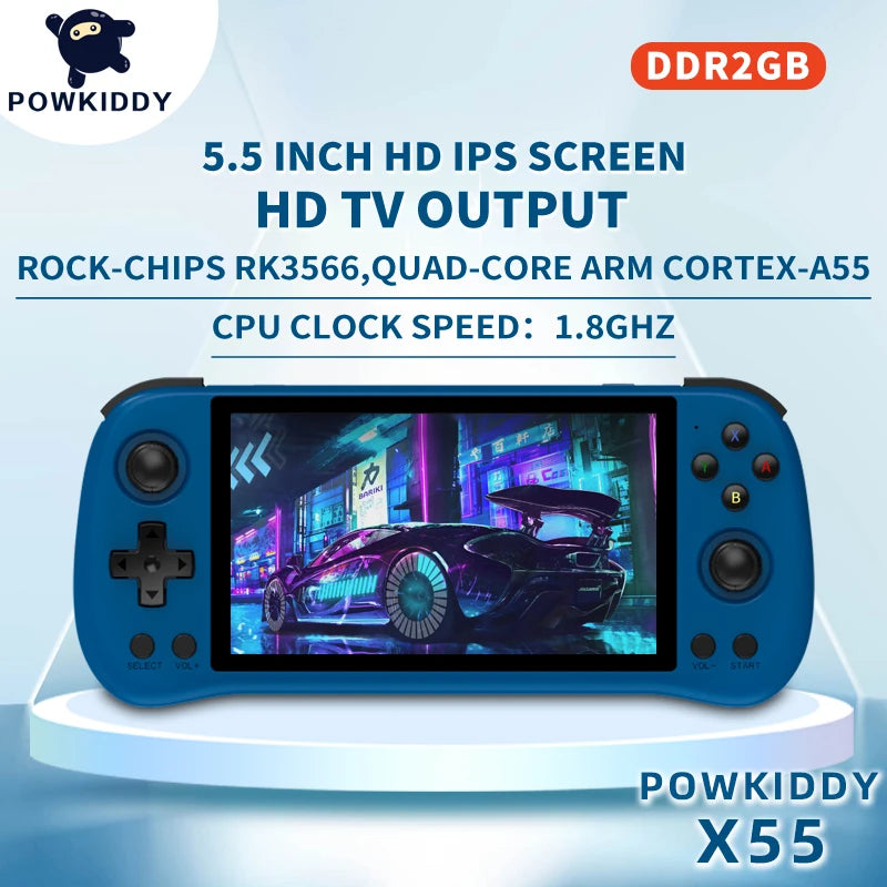 POWKIDDY X55 Handheld Game Console - 5.5 Inch 1280x720 IPS Screen, RK3566, Open-Source Retro Console