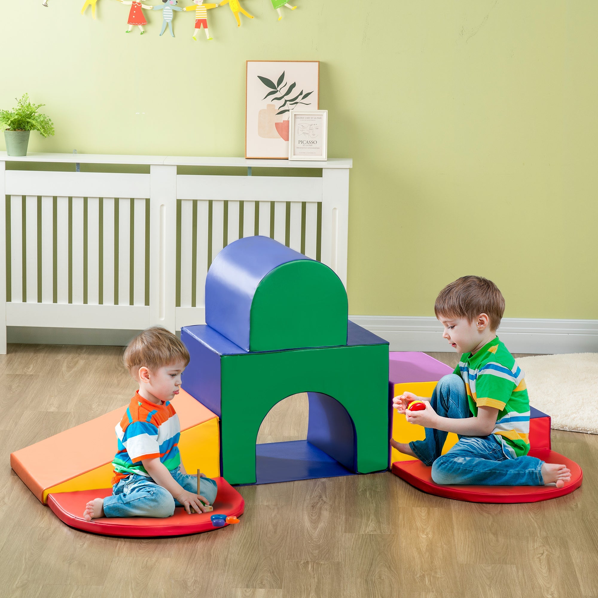 Qaba 7-Piece Soft Foam Play Set: Toddler Stairs, Ramp, Colorful Educational Activity Toys