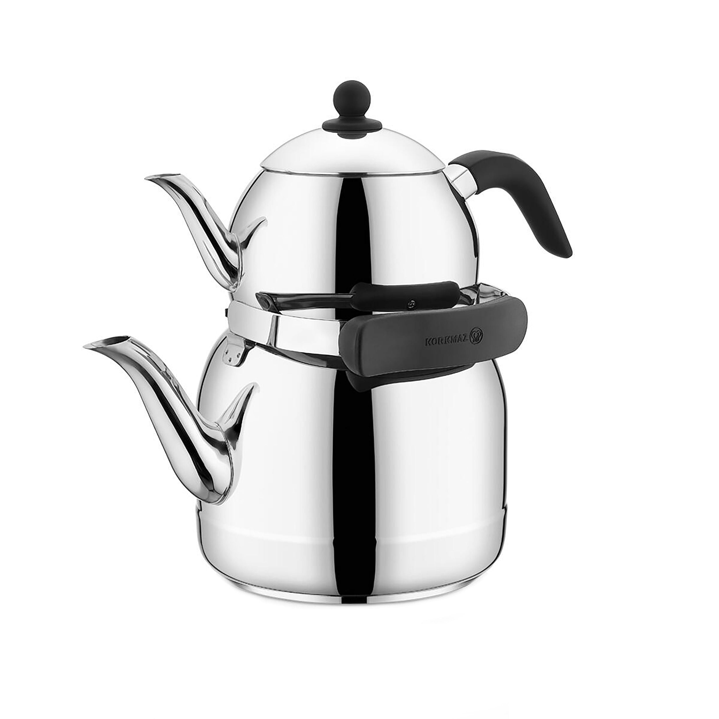 Korkmaz Ornella 1.3 Liter Tea Pot and 3.5 Liter Stainless Steel Kettle Set in Silver - Free Shipping