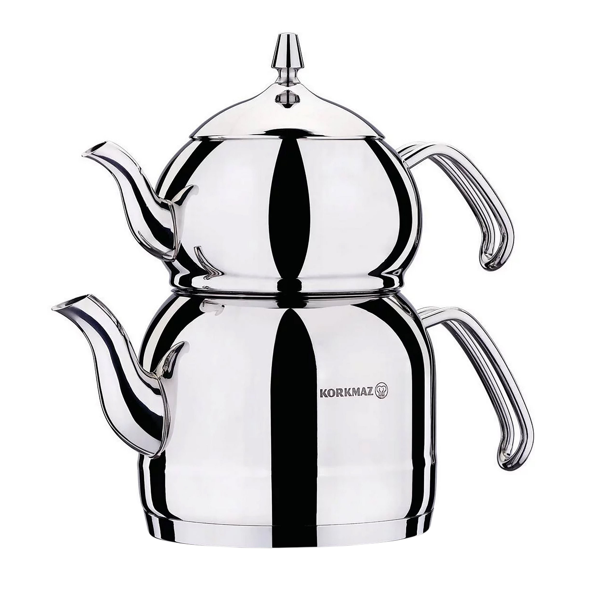 Korkmaz Efendi 1.1 Liter Tea Pot and 2.4 Liter Kettle Set in Silver - Free Shipping