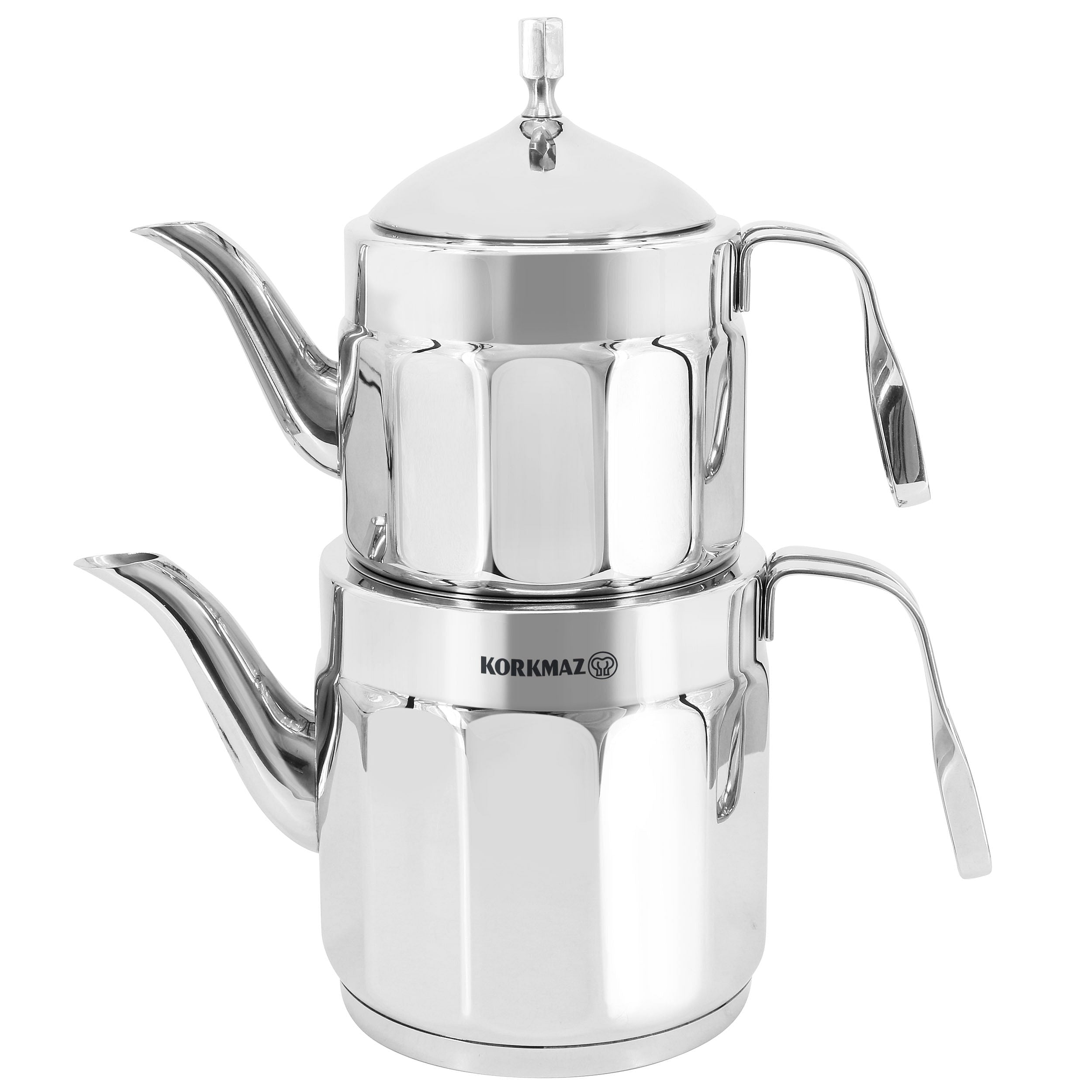 Korkmaz Nostaljia Midi Stainless Steel 0.9 Liter Tea Pot and 1.6 Liter Kettle Set - Free Shipping
