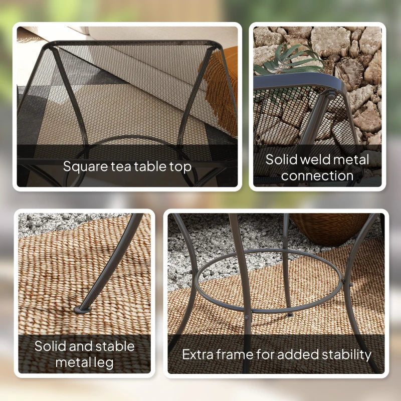 Square Garden Metal Bistro Table Outdoor Patio Coffee Side Desk 23.6" x 23.6" x 27.6" Black