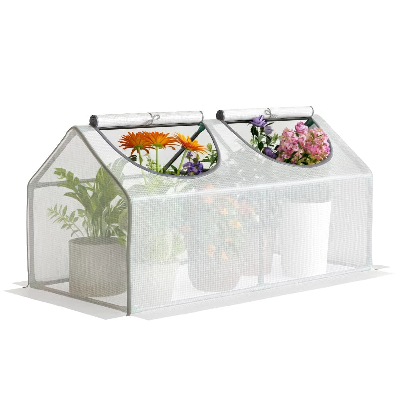Portable Mini Tunnel Greenhouse Garden Warm House with 2 Windows Steel Frame PE Cover, 47" x 24" x 24", White