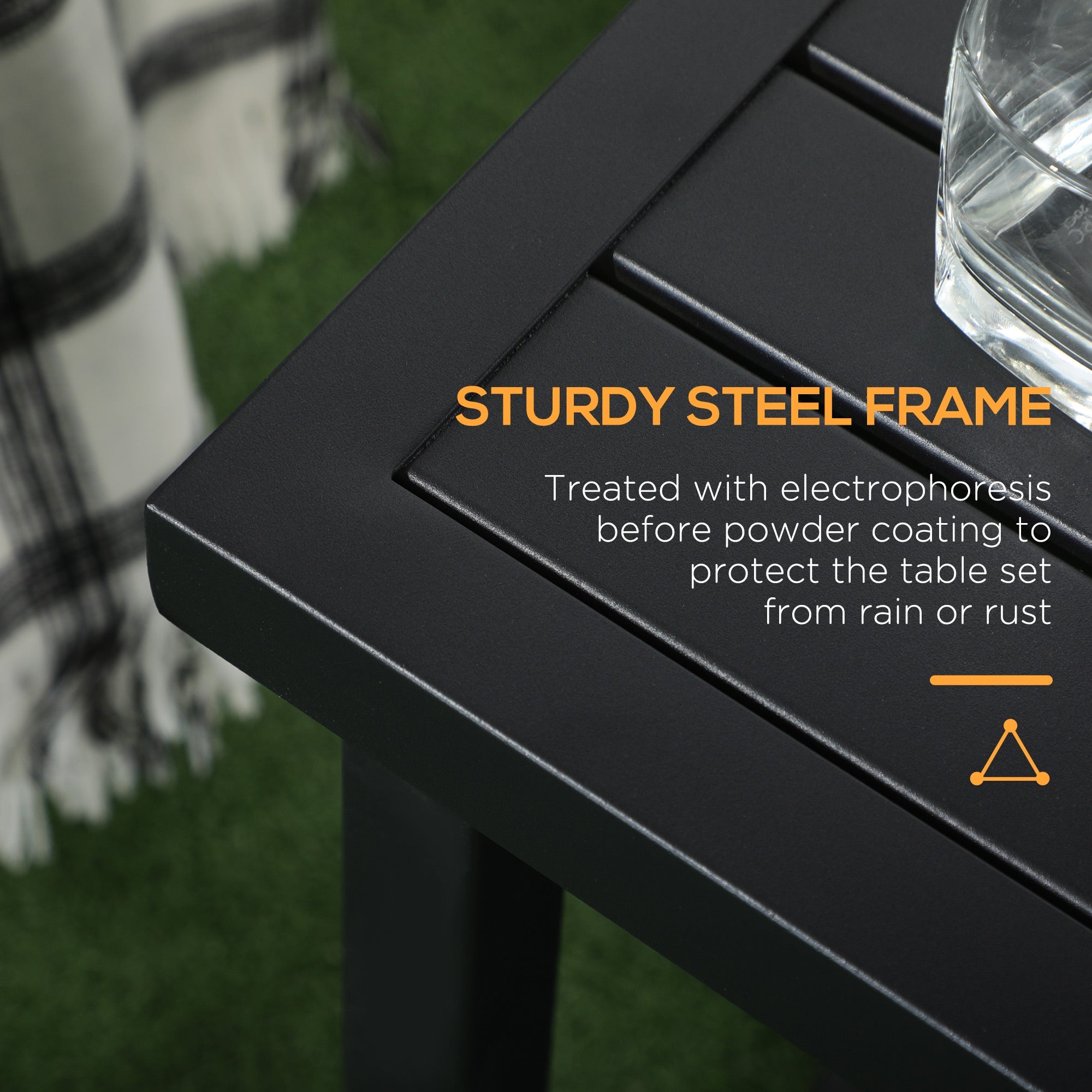 Outsunny Patio Side Table with Umbrella Hole Steel Frame Small Coffee Table Black