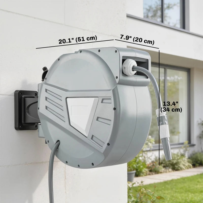 Retractable Garden Hose Reel, 1/2" x 66ft Wall Mounted Hose Reel with Auto Retraction, Self-Locking, Grey