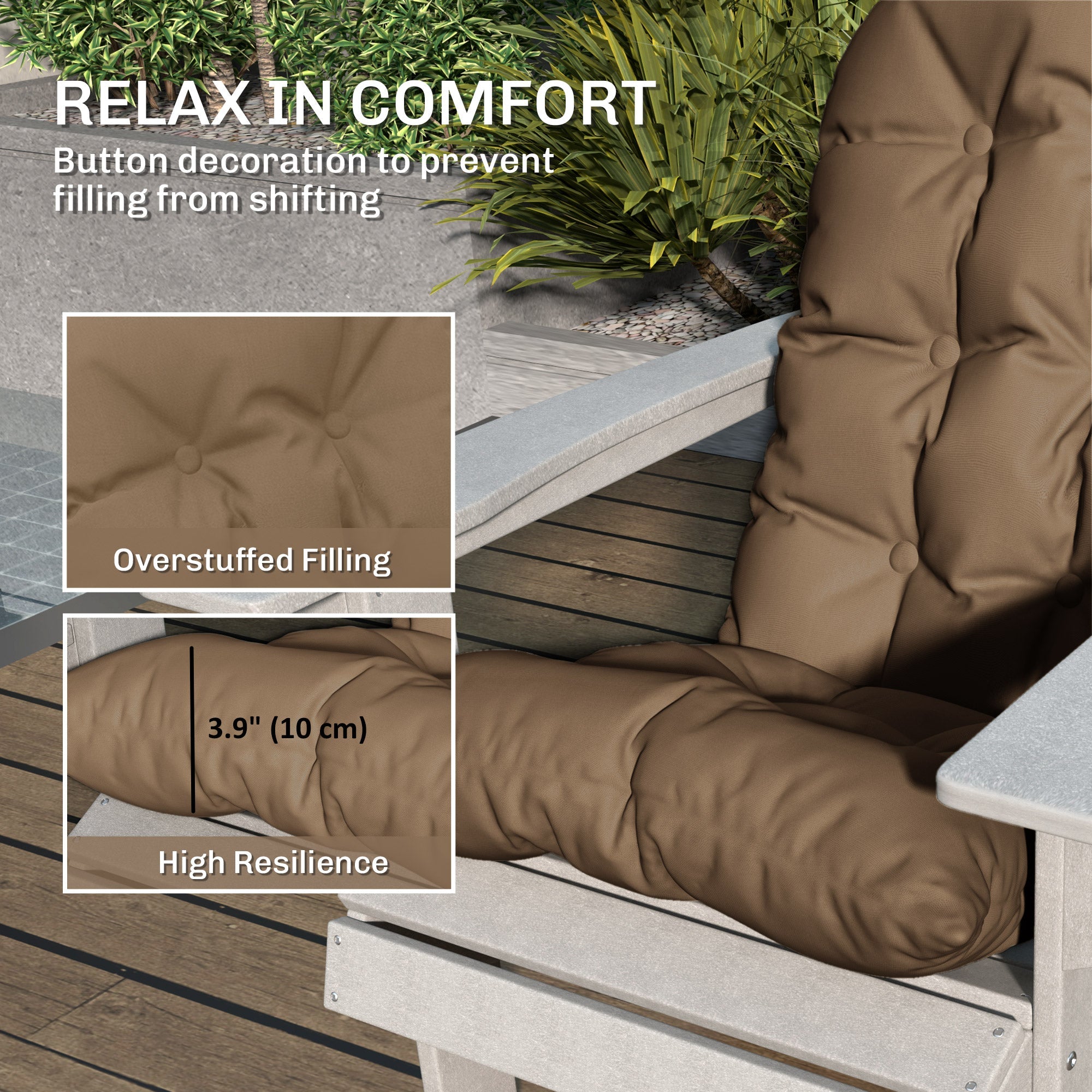 Outsunny Adirondack Chair Cushions Set of 2 with Ties, Khaki