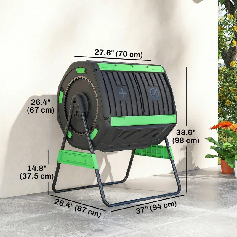Compost Bin Outdoor, 53 Gal Dual Chamber Tumbling Composter with Adjustable Vents, BPA Free Tumbling Composter, Green