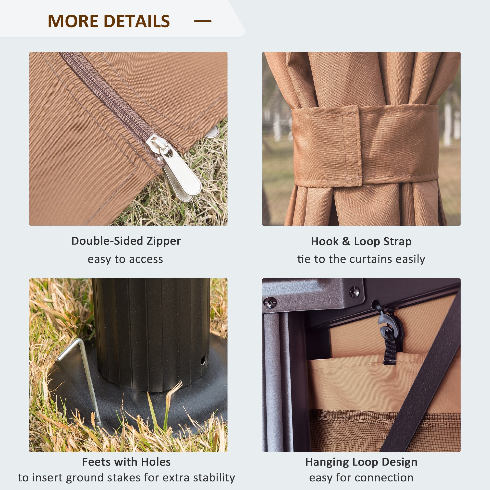 Outsunny 10' x 10' Outdoor Patio Gazebo Double Soft-top Garden Shelter Tent with Curtains, & Mesh Screen Drapes, Brown