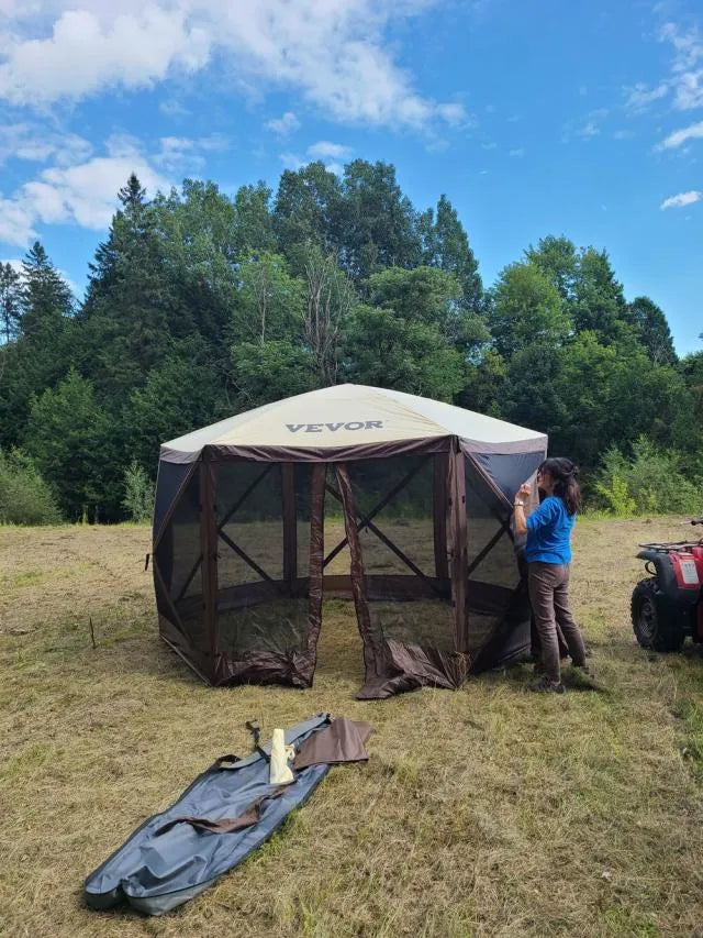 VEVOR Gazebo Screen Tent, 10 x 10 ft, 6 Sided Pop-up Camping Canopy Shelter Tent with Mesh Windows, Portable Carry Bag, Ground Stakes, Large Shade Tents for Outdoor Camping, Lawn and Backyard