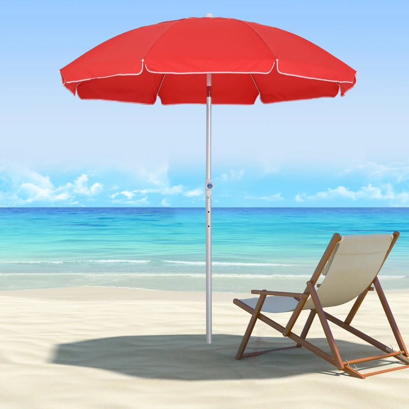 Arc. 6.4ft Beach Umbrella with Aluminum Pole Pointed Design Adjustable Tilt Carry Bag for Outdoor Patio Red